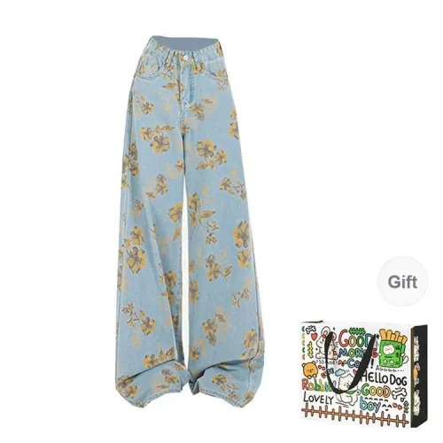 OURUOKE Jeans Women's Blue Shopping Bag Included