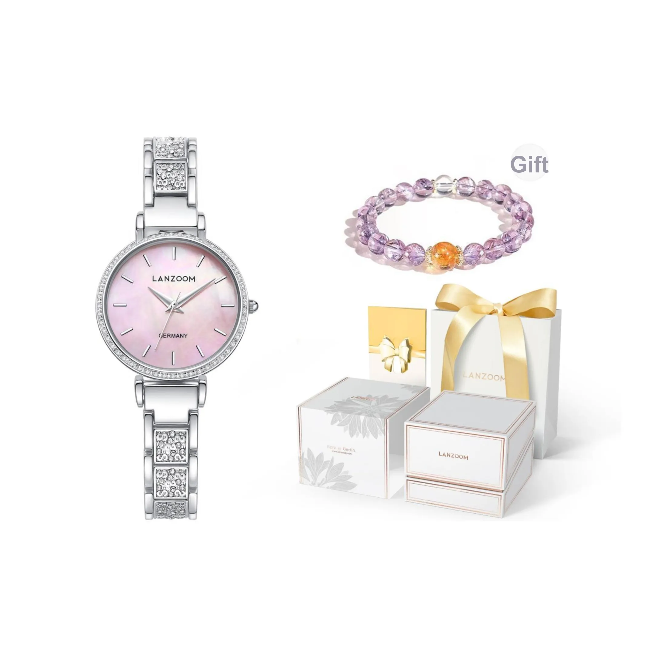 LANZOOM Кварцевый механизм Женские часы 28,5 мм Розовый