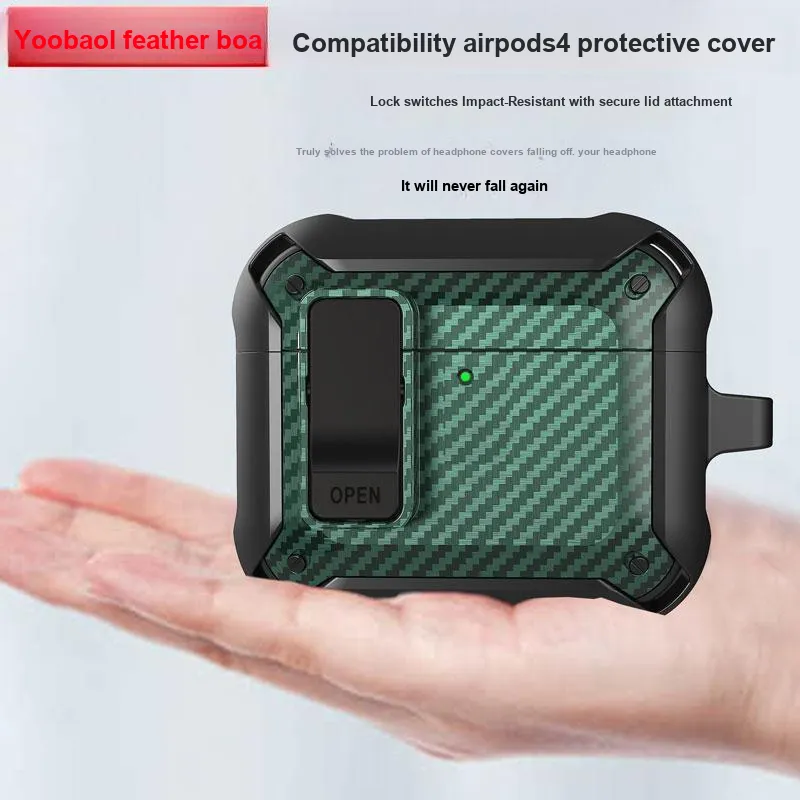 Yoobao Compatibility AirPods4 TPU Carbon Fiber Texture Lock Design Headphone Cases-1
