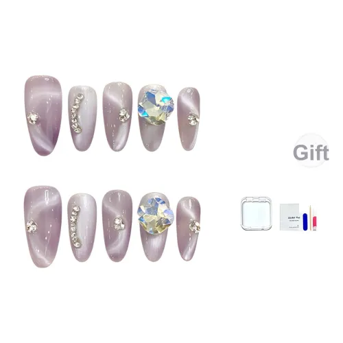 HUYONG Фиолетовый Луковица Magic Mirror Ручная работа Искусственный Ногтик Миндаль Отделение Стразы Украшенный Градиентный Кошачий глаз 16 мм