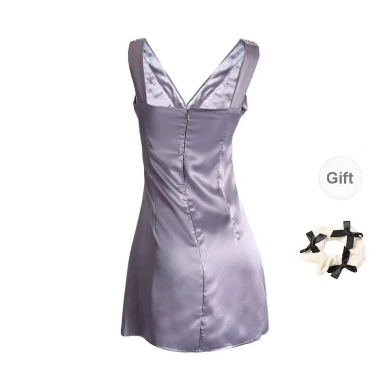 XUOIZA Slip Dress Women's Light Purple+Bowknot Hair Tie Comes With-1