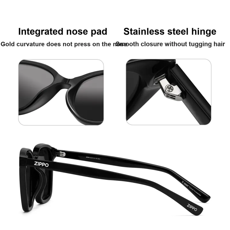 ZIPPO Plate Frame TR90 Cat Eye Sunglasses Unisex Black/Transparent Gray-5