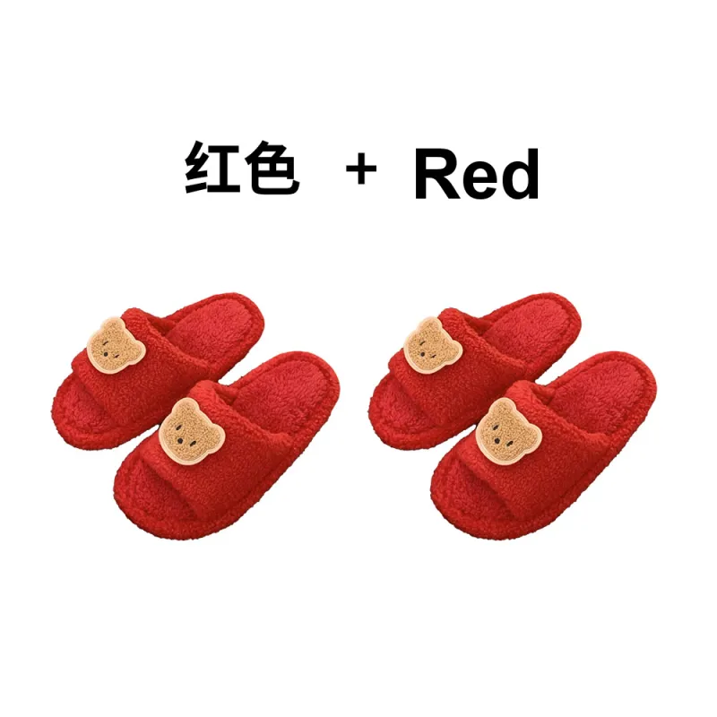 Thin Strips Cotton Slippers Unisex, Red-1