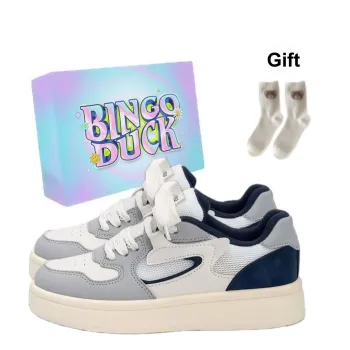 BINGO DUCK Slip Resistant Skateboard Shoes Women's Beige Blue