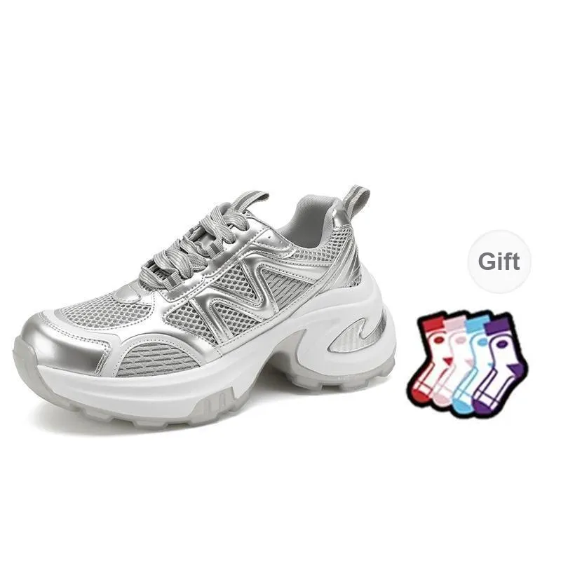 FOXER Minimalist Fashion Style Height And Slimming Elegant Advanced Feel Low-Top Chunky Sneakers Women's Gray-7