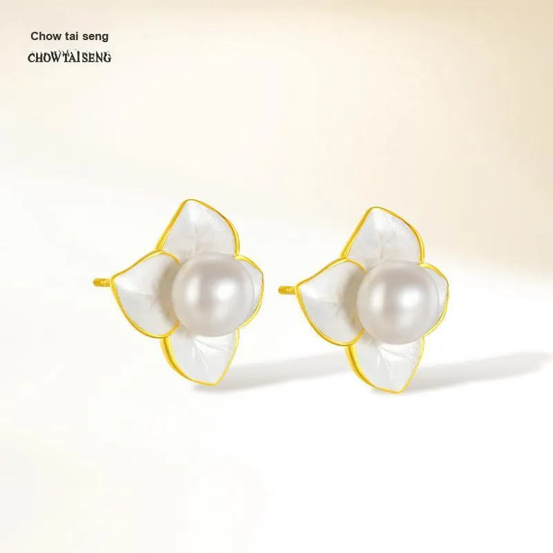CHOW TAI SENG Pearl Floral Stud Earrings Women's-3