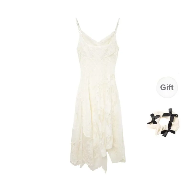 TURN UP Slip Dress Women's White+Bowknot Hair Tie Comes With-1