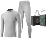 Men's Mock Neck Clothing Sets (Light Heather Gray) 100% cotton Skin-Friendly/3A Antibacterial