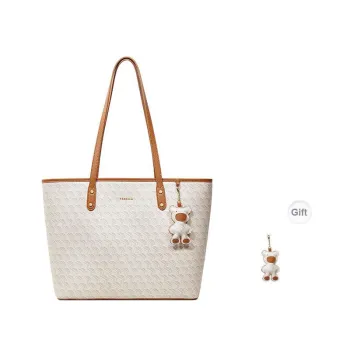 Teenmix PVC Tote Bag, Shopping Bag, Shoulder Bag Large Size Women's Brown/Gray/Ecru