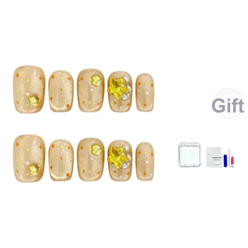 JINGCHANXUE Апельсин Pulp Апельсин Handcrafted False Nail Короткий Квадрат And Круглый Кожа Flattering Однотонный Кошачий глаз 12mm