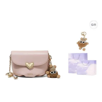 Teenmix Cow Leather Cloud Bag, Shoulder Bag, Crossbody Bag Small Size Women's Black/Ecru/Pink