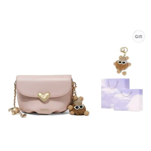 Teenmix Cow Leather Cloud Bag, Shoulder Bag, Crossbody Bag Small Size Women's Black/Ecru/Pink