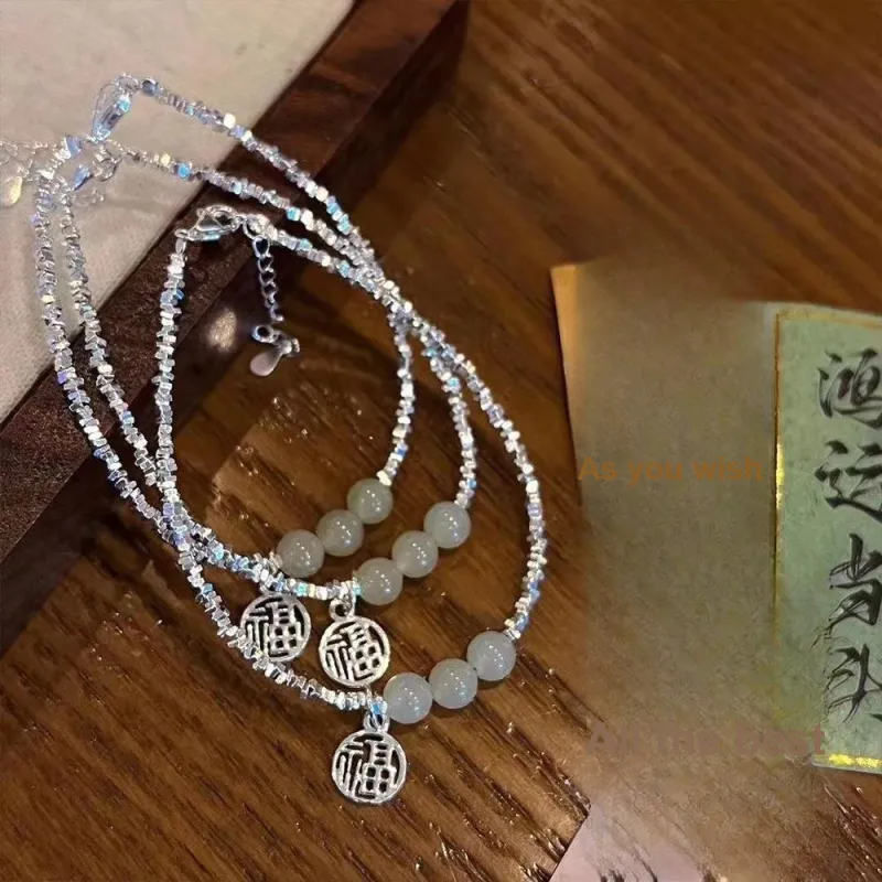 Bermuda Eyes Hetian Jade S925 Silver Bracelets Women's Pale Greenish White Jade-2