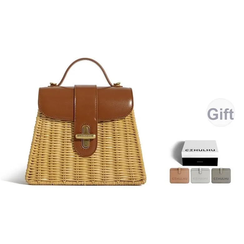 Cthulhu Коровья кожа Ротанг Сумка для коробок Сумки кросс-боди Средний Женский Коричневый