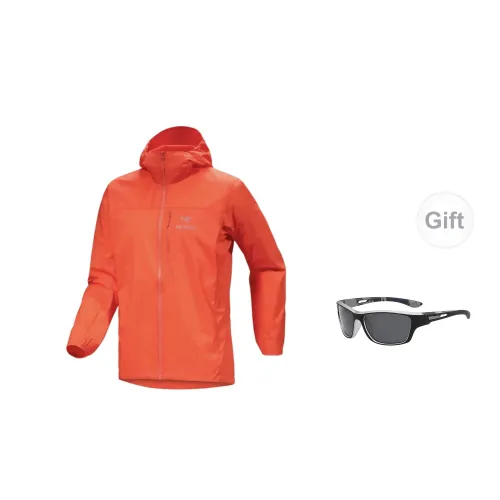 Arcteryx Squamish Windbreaker Jackets Men Sunset Orange Includes Eyeglasses With Transparent Frame And Grey Lenses