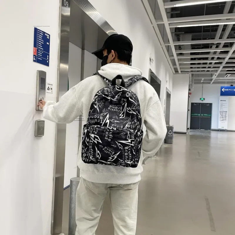SEVENMOONS Nylon Backpack Unisex White/Gray/Black-8