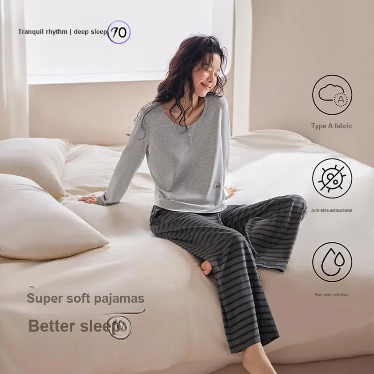 JINGYUN Deep Pajama 70 Pajama Set Women's Bean Gray-1