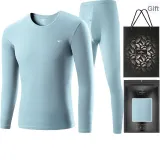 Men's Crew Neck Clothing Sets (Soft Cyan) 100% cotton Antibacterial/High-Rebound Soft