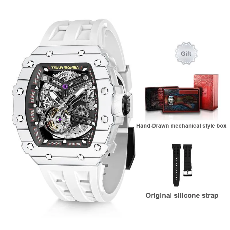 TSAR BOMBA Automatic Mechanical Movement Silicone Strap Watch Men's Watches Black Dial-35