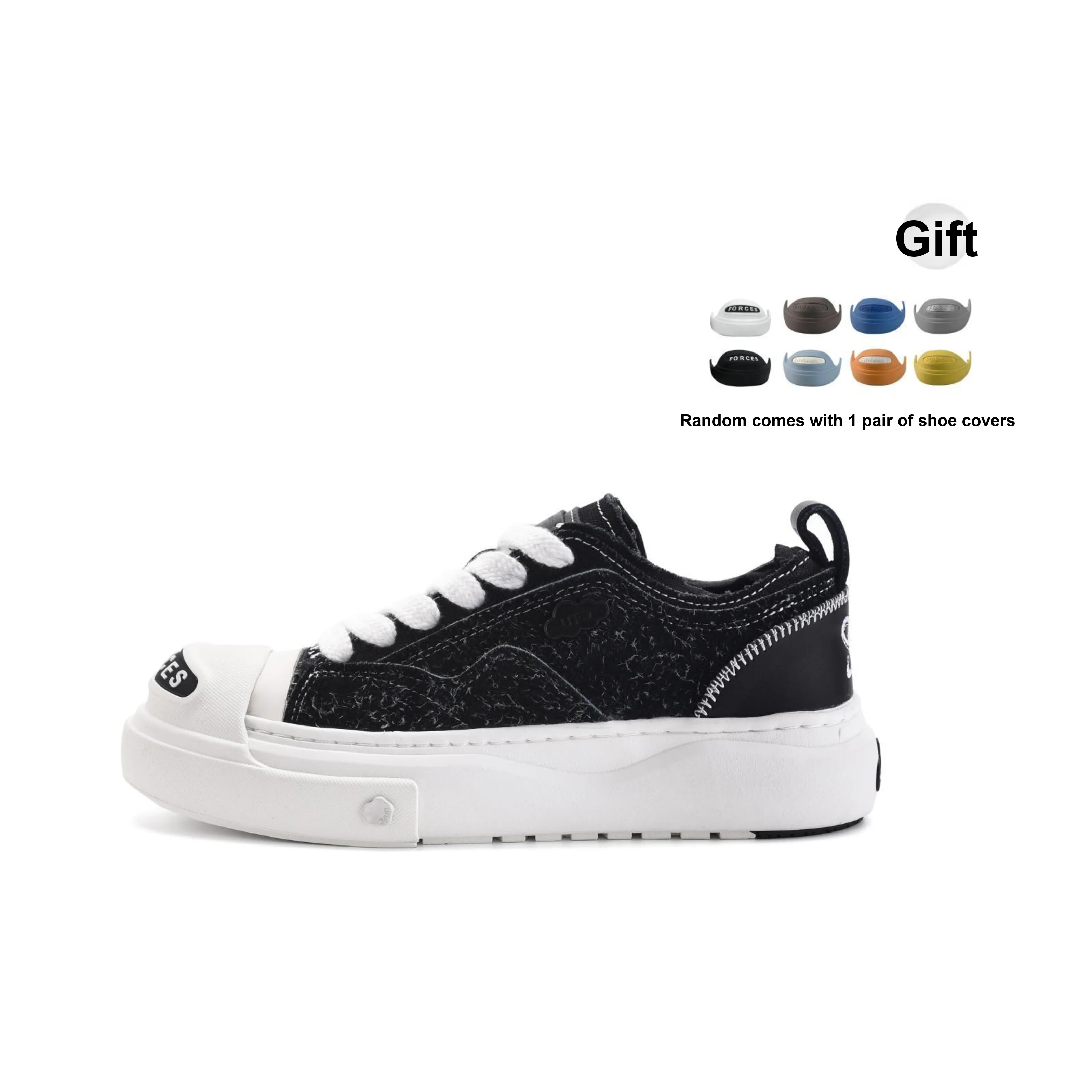 UNNAMED FORCES Low-Top Canvas Shoes Black White Unisex