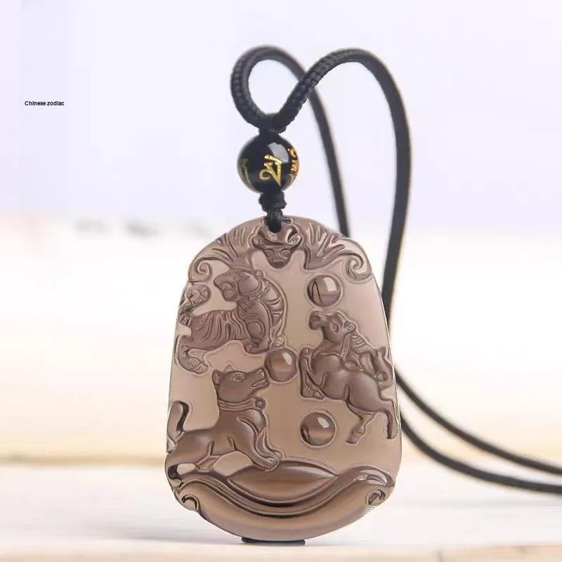 Lingxiang Yurun Obsidian Necklaces Unisex-29