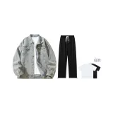 Clothing Sets (Vintage Blue Top (without Hood)+Black Pants) (Includes Short-Sleeved Shirt)