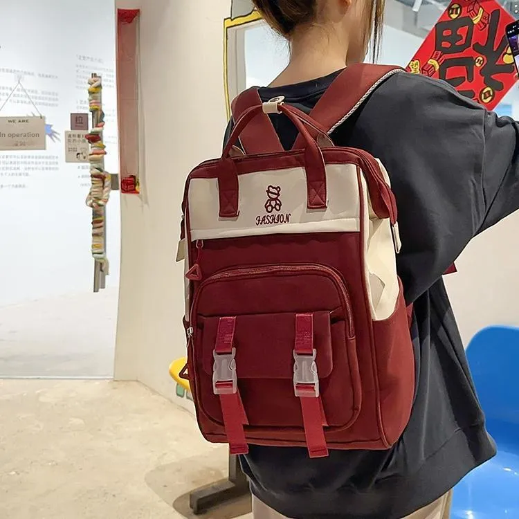 NX DOUGHNUT Nylon Korean Style Schooling Large Capacity Backpack Regular Unisex Multicolor-9