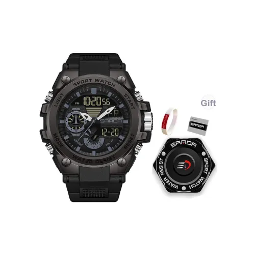 Sanda Электронный + Кварцевый механизм TPU Ремешок Часы Мужские Черный Циферблат