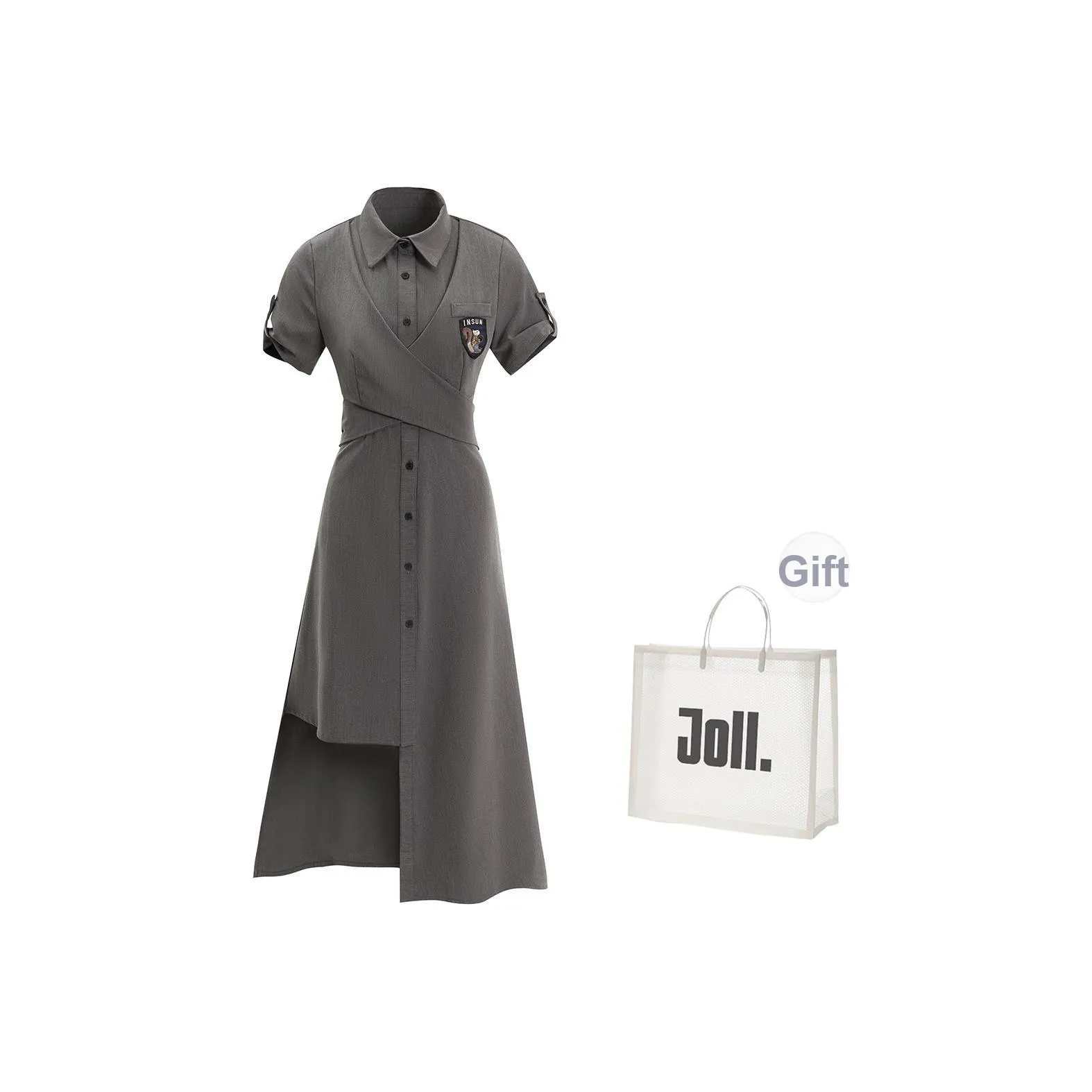 JOLLIGHT Короткий рукав Платье Женское Серое