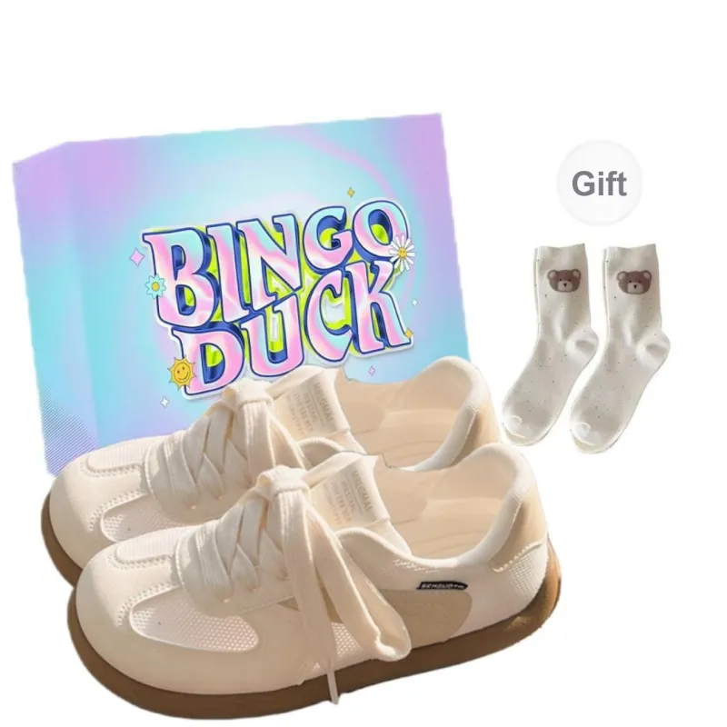 BINGO DUCK Slip Resistant Cushioning And Breathable Low Top Skateboard Shoes Women's Ecru-0