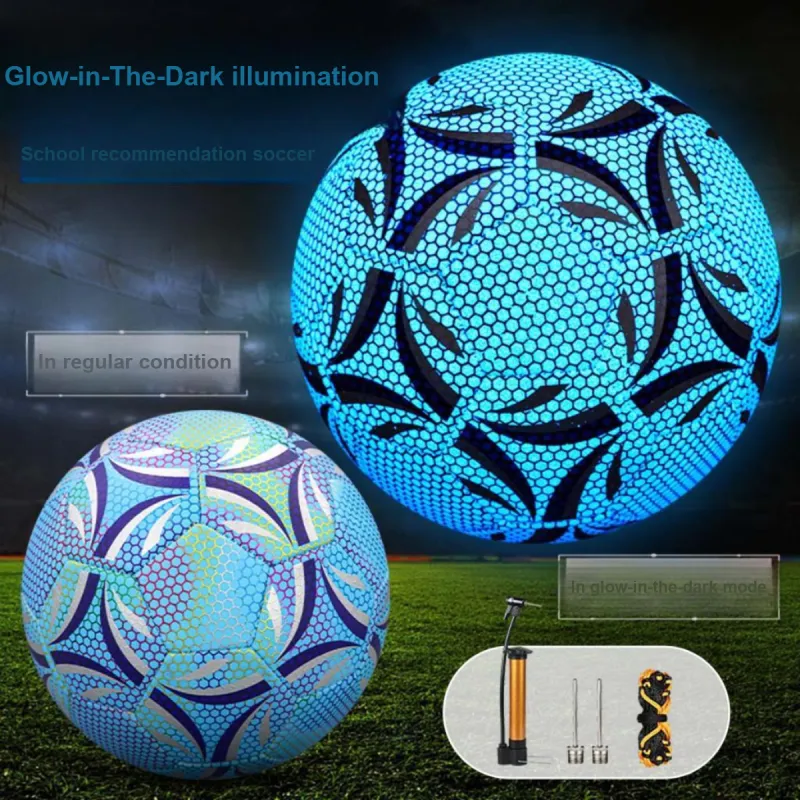 SIPAKESPORT Size 4 5 Size Soccer PU Machine Stitched Soccer Ball Unisex Glow In The Dark Blue-3