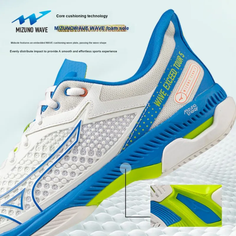 Mizuno Wave Exceed Tour 5 Cushioning, Wear Resistant Low Top Tennis Shoes Men's White-3