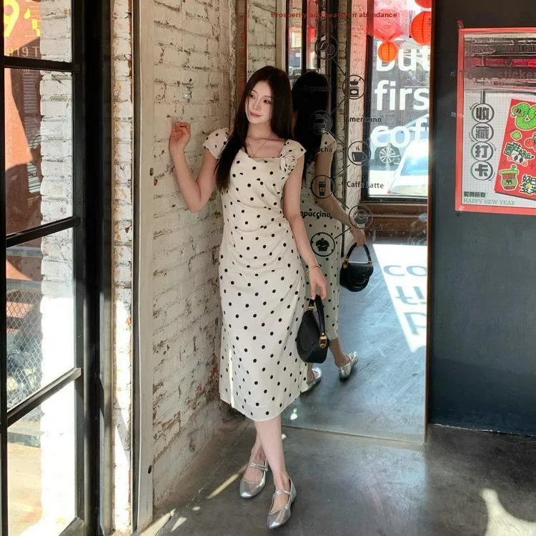 CZMO Sleeveless Dress Women's Polka Dot Beige-6