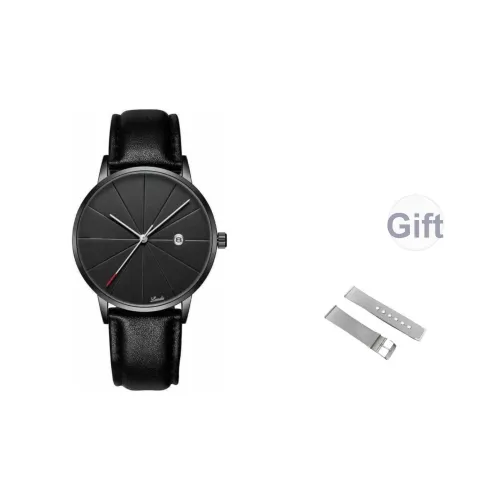 LANDU Кварцевый механизм кожаный ремешок мужские часы черный циферблат