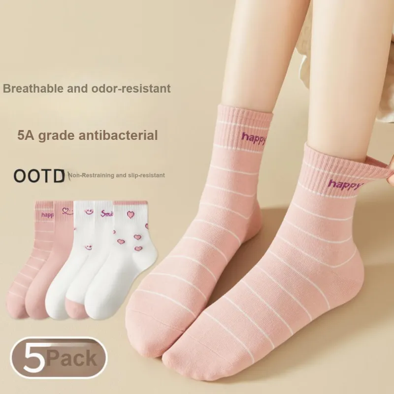 MIIOW Mid Calf Socks Women's 5 Pack Mixed Color-2