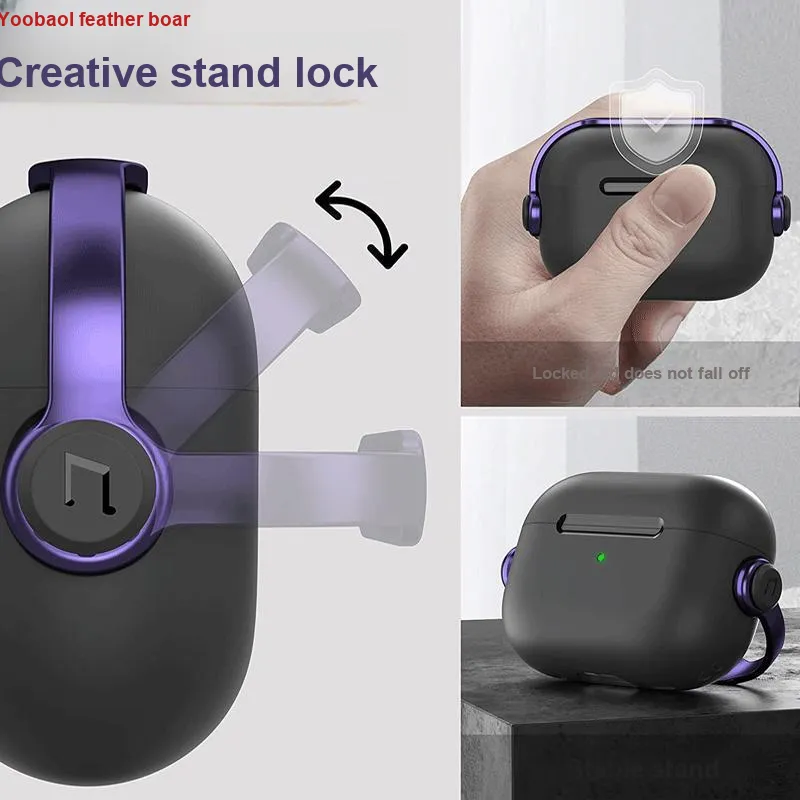 Yoobao Compatibility AirPods Full Collection TPU Lock Stand Design Fully Enclosed Impact Resistant Headphone Cases-2