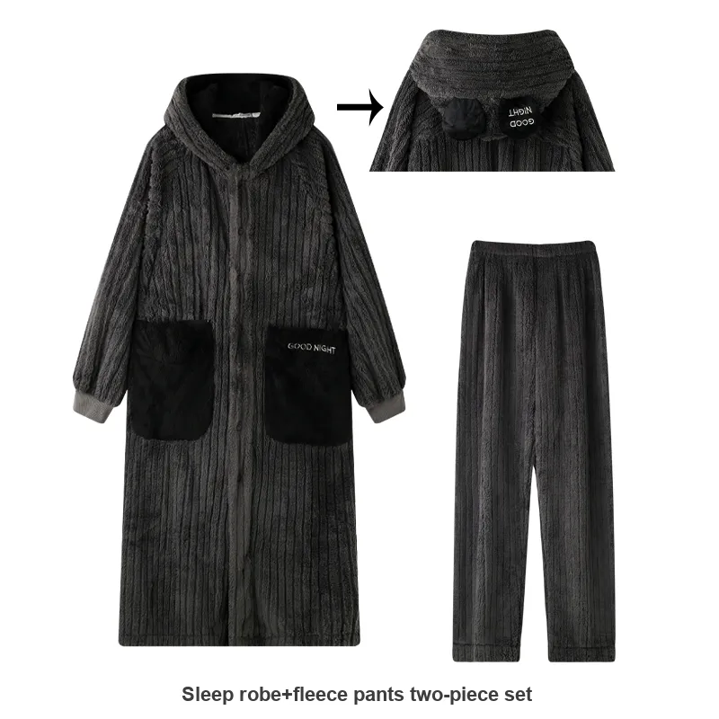 MEITENG Pajama Set Fall Winter Unisex Dark Gray Light Brown-0