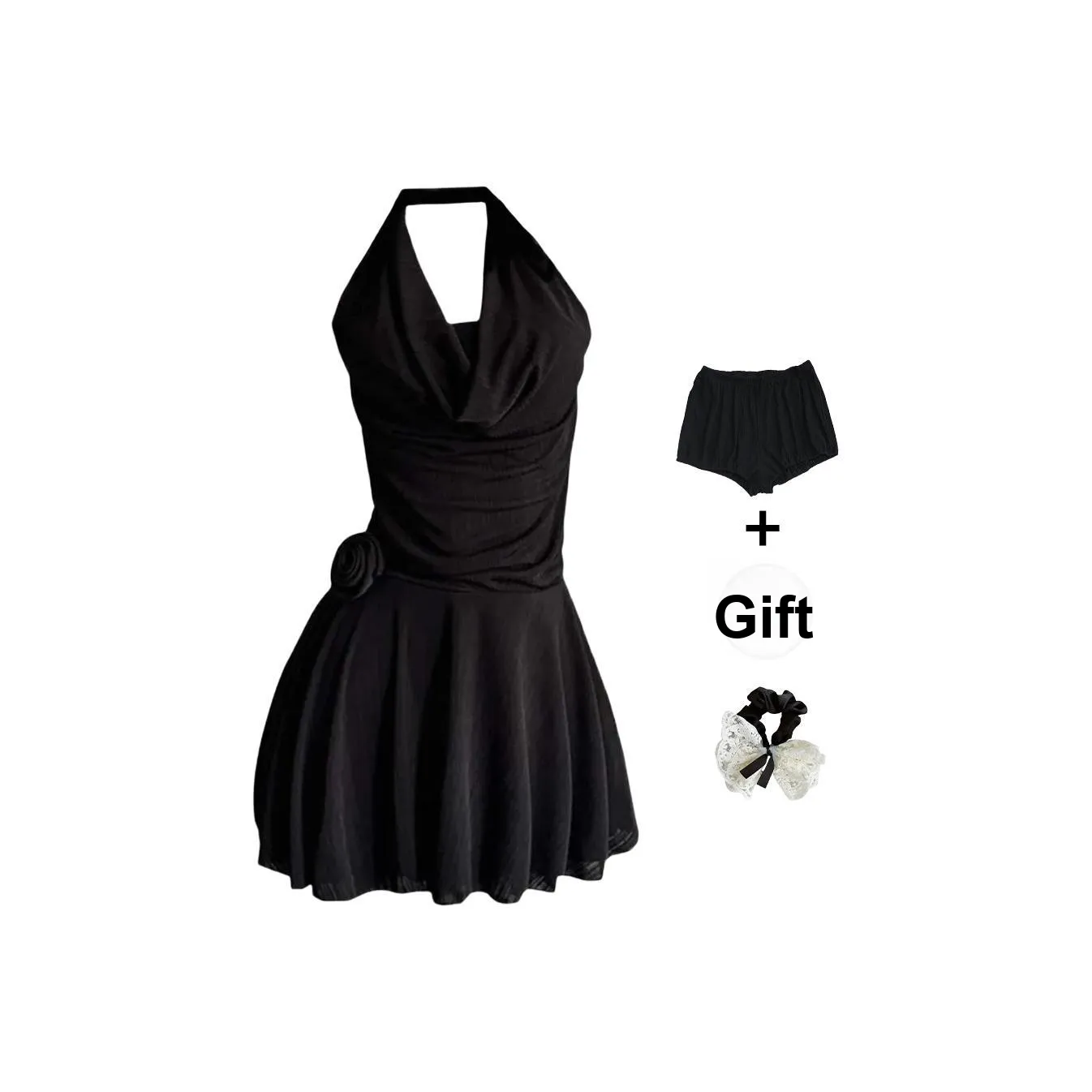 TUSHIFEI Sleeveless Dresses Women's Black+Anti Exposure Shorts+Hair Tie Includes