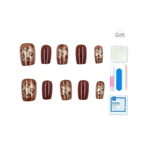 MAXFINE Кофейный Леопард С принтом False Nail Короткий Квадратный 14 мм 10 шт Набор