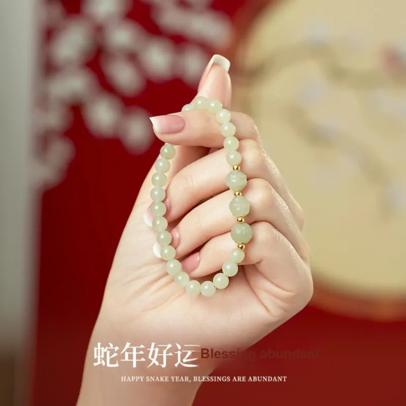 Olampe Hetian Jade Bracelets Pale Greenish White Jade Women's-4