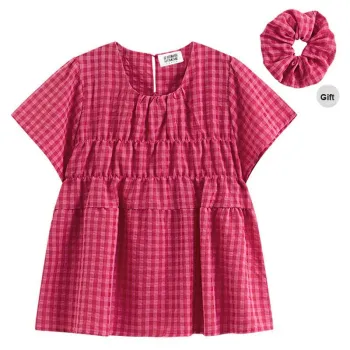 HTMEME Shirts Women's Raspberry Red with Hair Tie