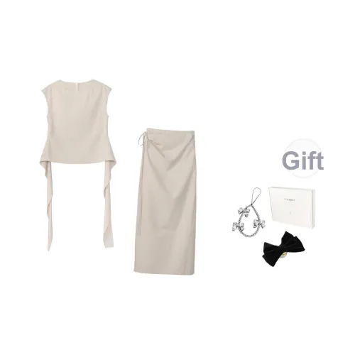 Fstudio Корейский стиль Маленький Мягкий Lazy С утяжкой на талии Модный Комплект с юбкой Женские Абрикос