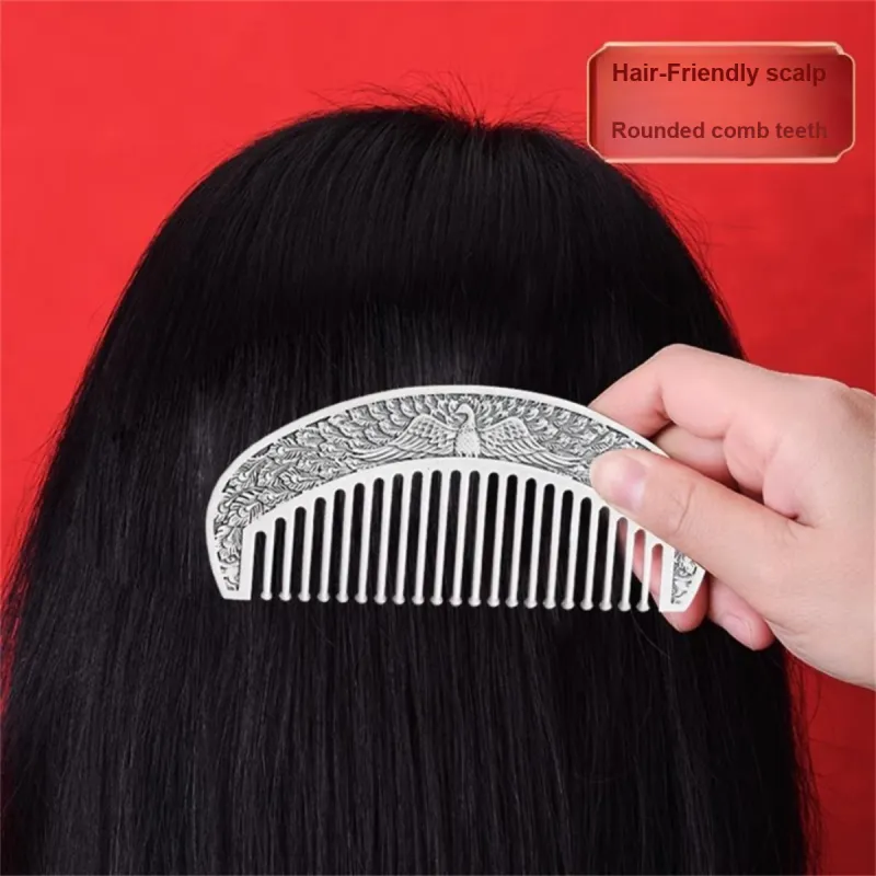 QINGFU 999 Fine Silver Semi Circular Comb For Scraping And Massaging Women's-22