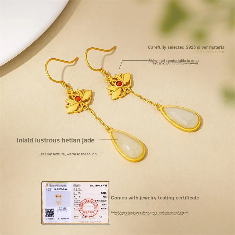 Encounter Gift Earrings Pale Greenish White Jade Women's-3