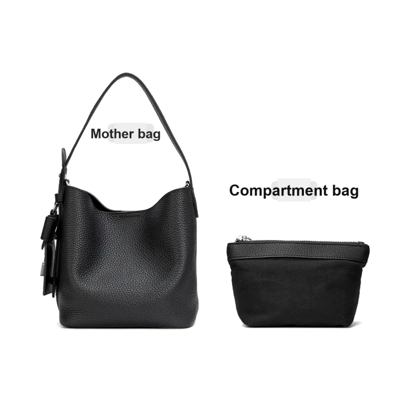 ROBERTA DI CAMERINO Top Grain Cow Leather Bucket Bag Handbag Women's Ecru/Black-9