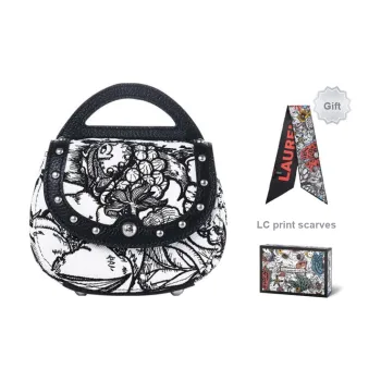 Laurence & Chico Cotton Shoulder Bag, Crossbody Bag, Handbag Small Size Women's Black White