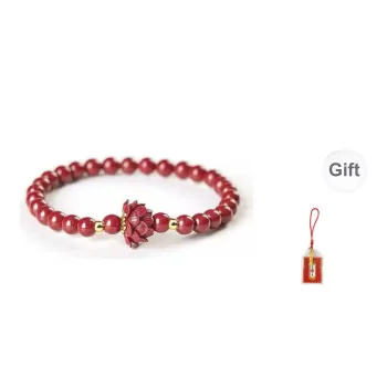 LUXLINE Reconstructed Cinnabar Right-Angle Peach Blossom Rose Lotus Beaded Bracelet Women's