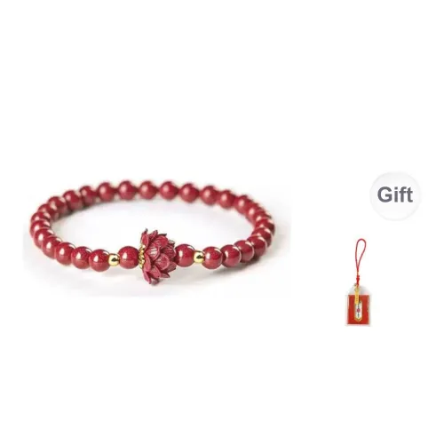 LUXLINE Reconstructed Cinnabar Right-Angle Peach Blossom Rose Lotus Beaded Bracelet Women's