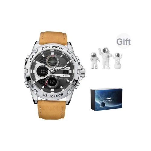 FEIKE Кварцевый механизм натуральная кожа ремешок мужские часы серебристый циферблат