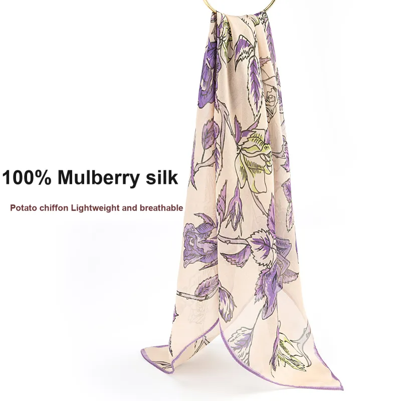 Shanghai Story 100% Mulberry Silk Silk Scarves Women's Ethereal Beauty Shadow Gift Box Set-14